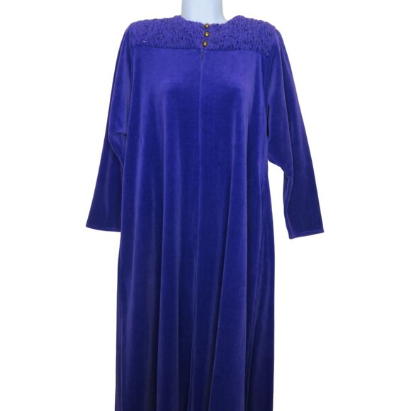 David Brown for I. Magnin & Co. Purple Velour Long Sleeve Caftan Robe Pockets - Picture 2 of 16